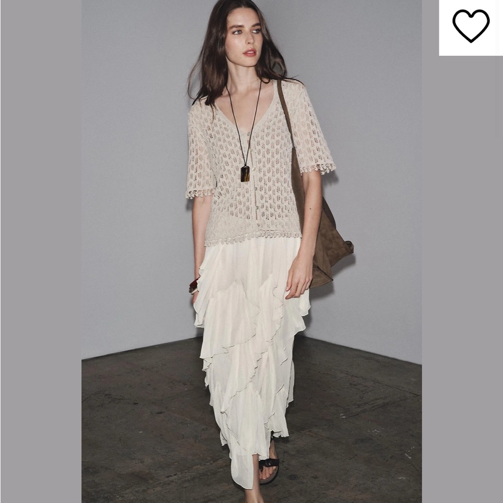 Zara Beige Open-Knit Cardigan